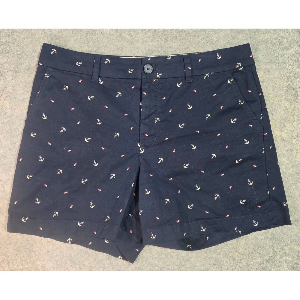 Tommy Hilfiger Womens Navy Blue Nautical Anchor Print 5 Inch Stretch Shorts 10